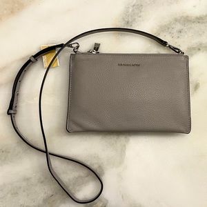 NWT Grey Leather Michael Kors Jet Set Large Double Pouch Crossbody bag